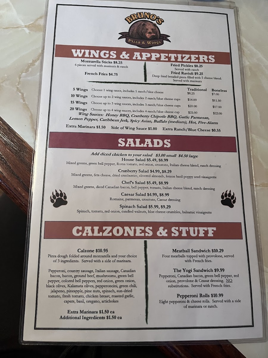 Menu - Bruno's Pizza & Wings photo 8