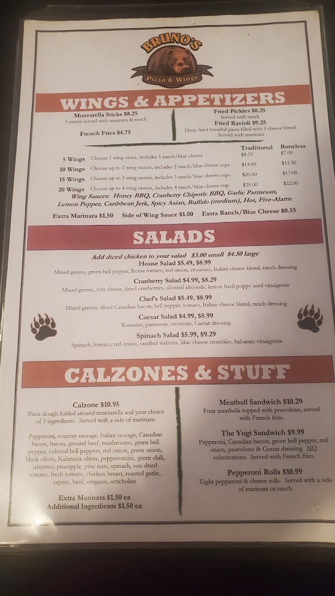 Menu - Bruno's Pizza & Wings photo 9